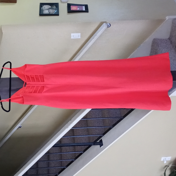 BCBGMaxazria Long Orange Cut-Out Evening Dress Thigh-High Side-Slit (Ariel)Sz 10 - Picture 5 of 7